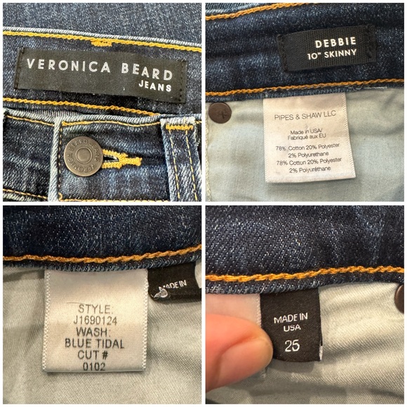 NEW Veronica Beard Crop Slim Fit Button Fly Tuxedo Stripe Jeans in Dark Wash - Picture 12 of 12